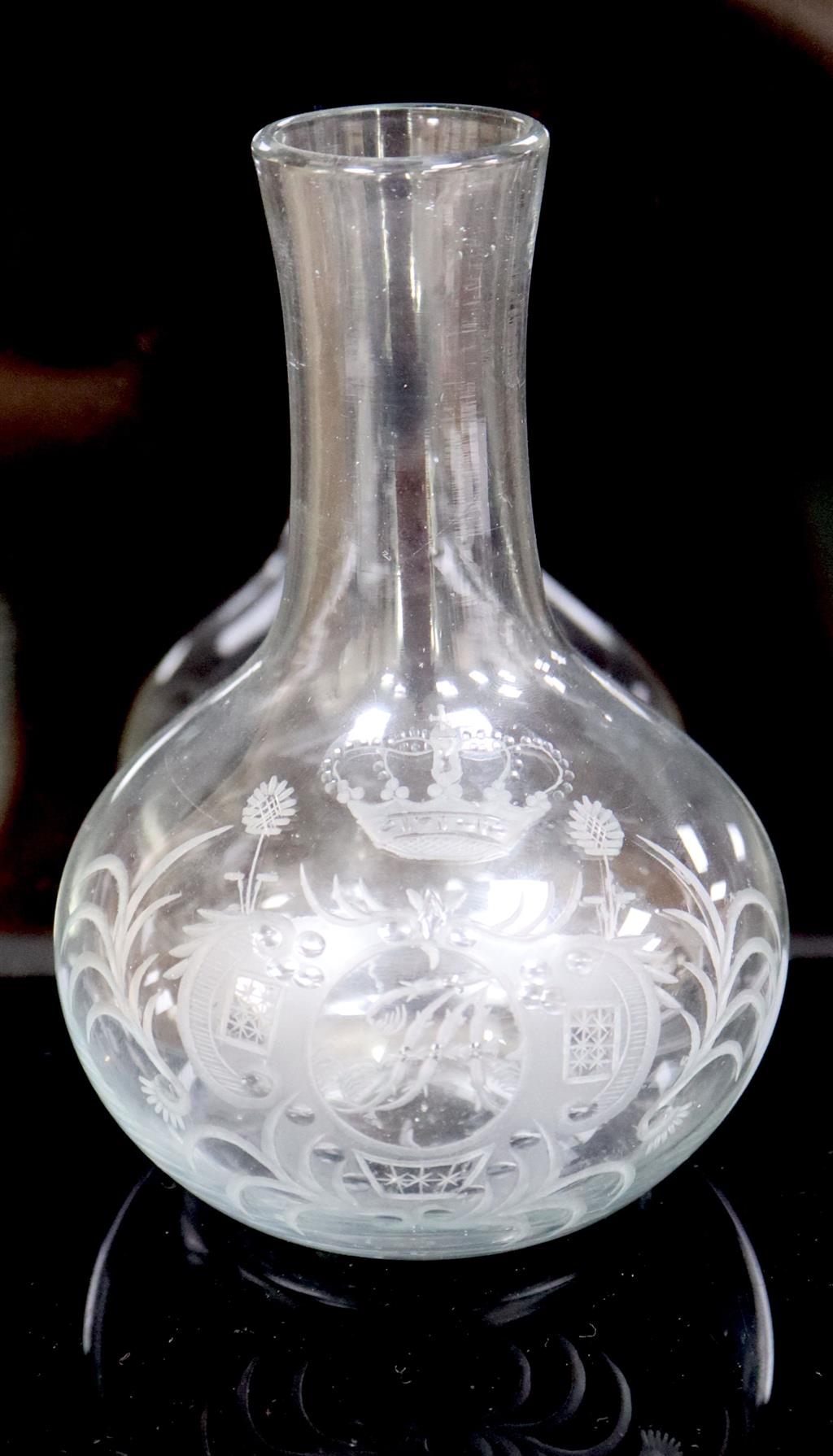 A German glass bottle vase, first quarter 19th century, commemorating Frederick Augustus, Elector of Saxony, 13.5cm high